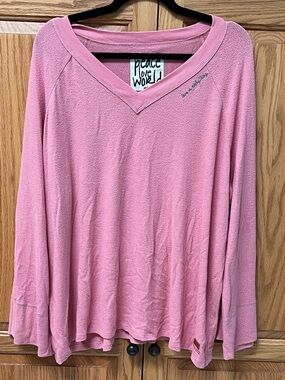 Peace Love World Women's Pink V-Neck Long Sleeve Top, GUC, Size 1X